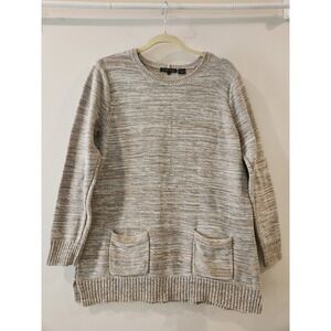 Jeanne Pierre Women's Knit Sweater Tunic Pockets Beige Brown 100% Cotton Size L